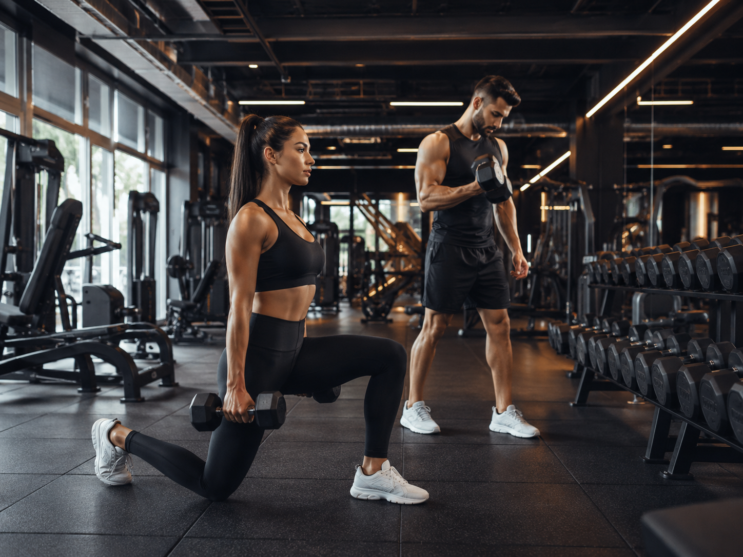 Gimnasio moderno con entrenamiento y comunidad fitness